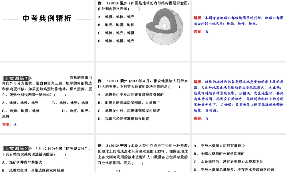 【备战2014】中考科学总复习 第四部分 地球、宇宙和空间科学 专题39人类生存的地球（含13年中考典例）课件 浙教版
