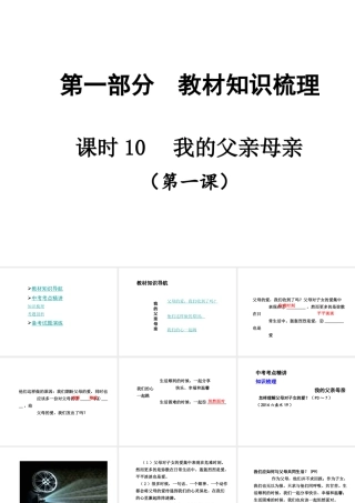 【贵州中考面对面】2015届中考政治总复习 知识梳理精讲 八上 第一课 我的父亲母亲课件 人民版
