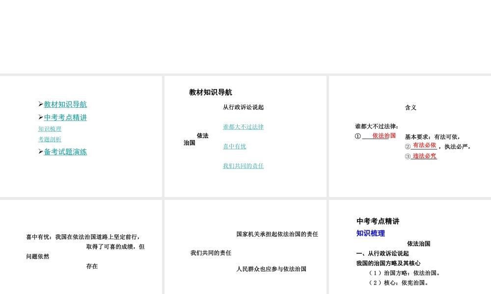 【贵州中考面对面】2015届中考政治总复习 知识梳理精讲 九全 第八课 依法治国课件 人民版