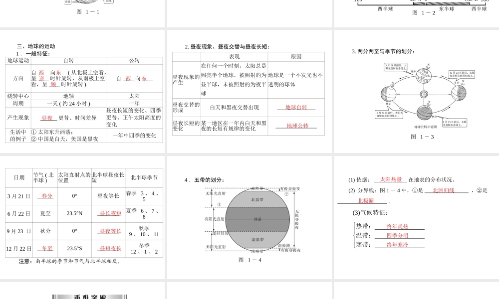 【南方新中考】2013年中考地理 第一部分 地球与地图 专题一 地球和地球仪总复习精品课件