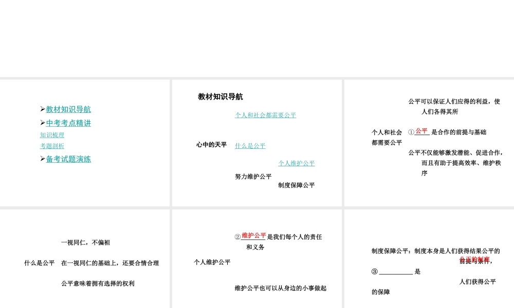【贵州中考面对面】2015届中考政治总复习 知识梳理精讲 九全 第六课 心中的天平课件 人民版