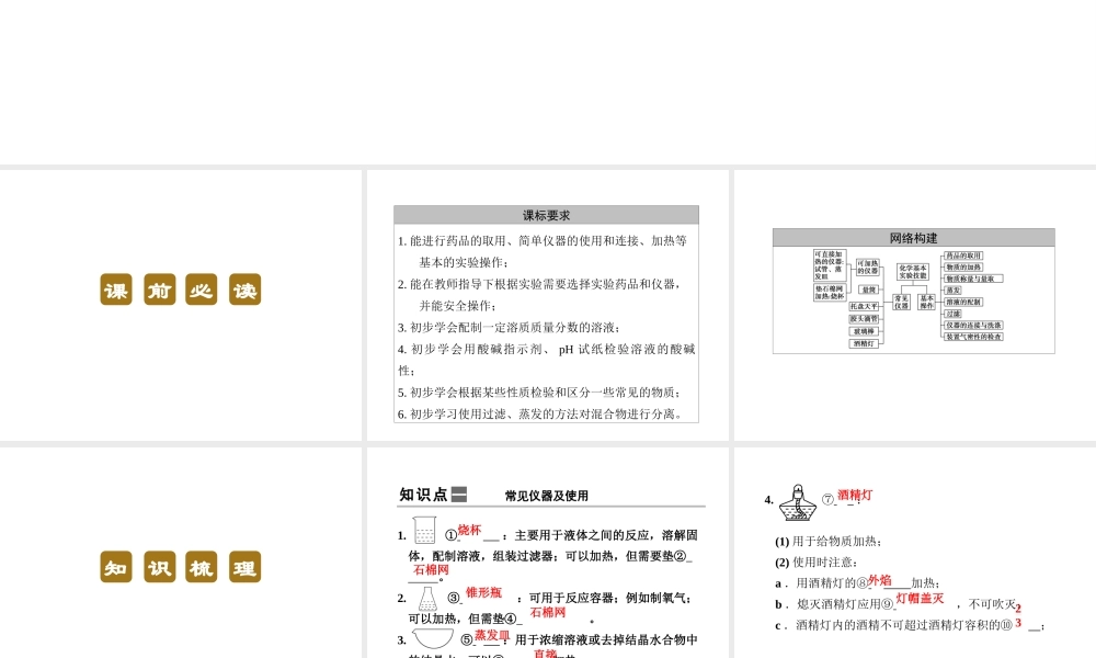 【步步高 简易通】2014届中考化学一轮复习 第18讲 常用仪器及实验基本操作课件