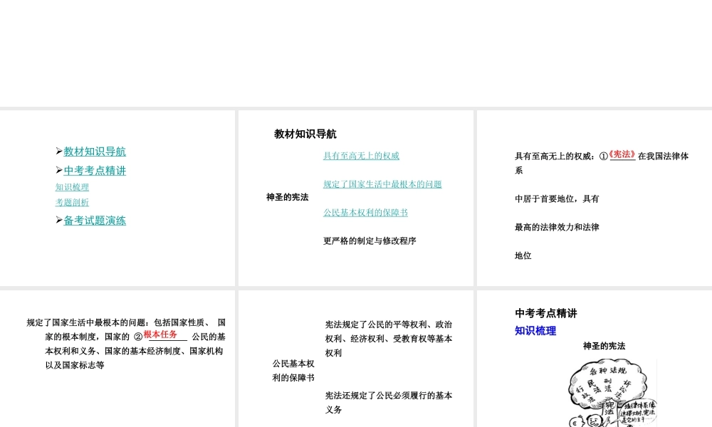 【贵州中考面对面】2015届中考政治总复习 知识梳理精讲 九全 第七课 神圣的宪法课件 人民版