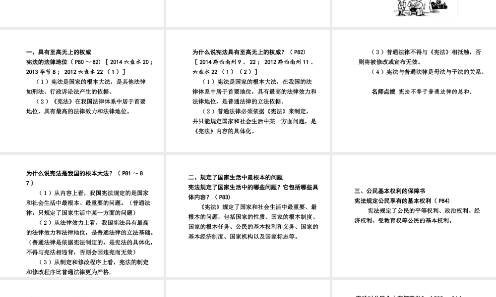 【贵州中考面对面】2015届中考政治总复习 知识梳理精讲 九全 第七课 神圣的宪法课件 人民版