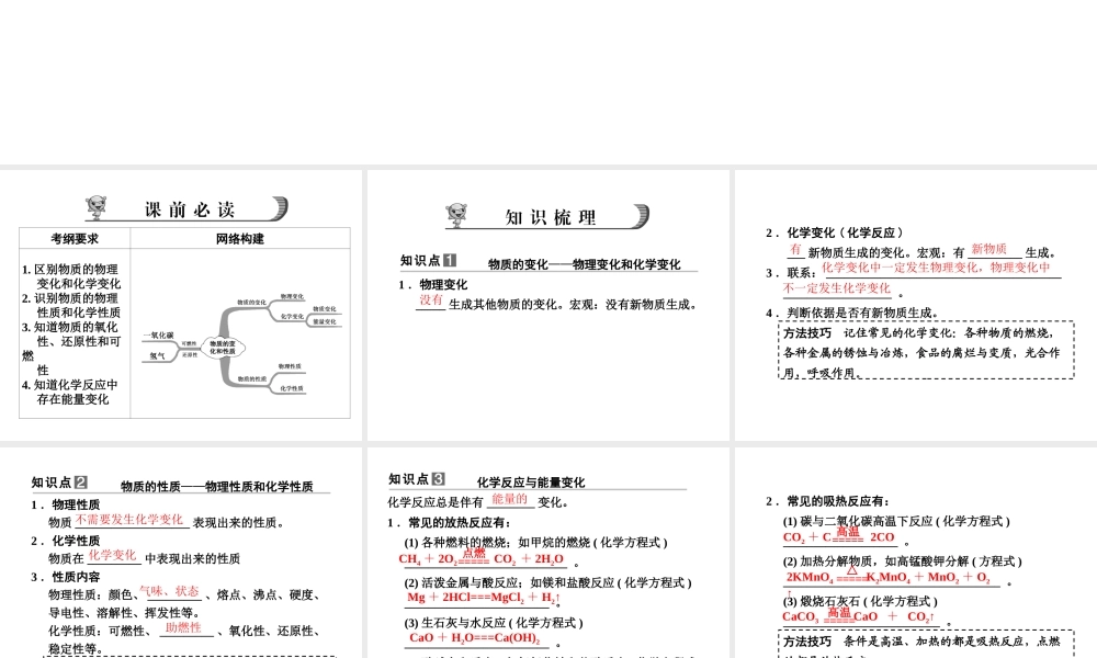 【步步高】浙江省2014年中考科学一轮复习 第29讲 物质的变化和性质课件
