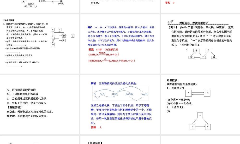 【步步高】浙江省2014年中考科学一轮复习 第30讲 物质间的循环和转化课件