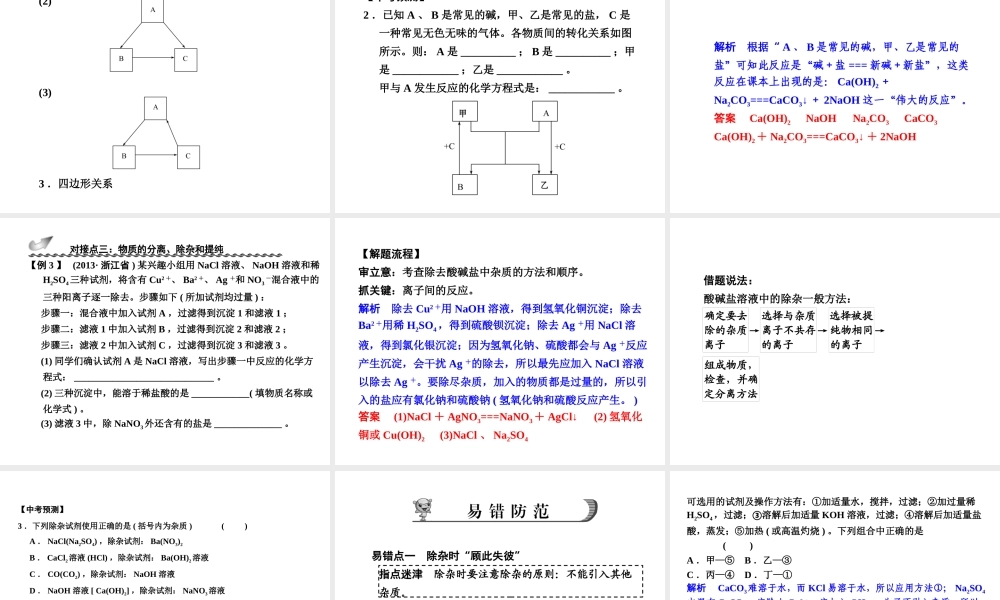 【步步高】浙江省2014年中考科学一轮复习 第30讲 物质间的循环和转化课件