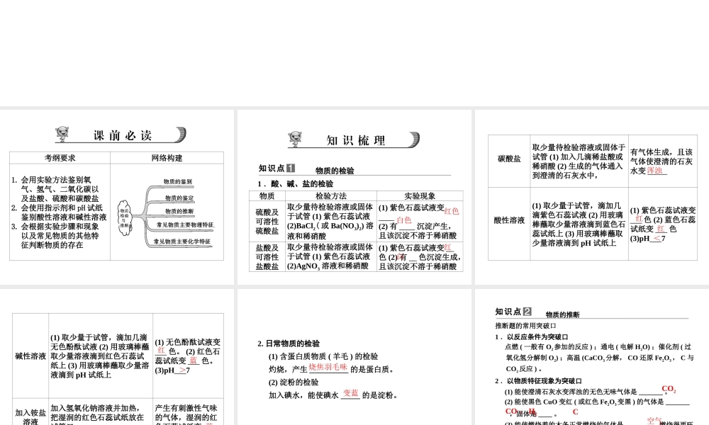 【步步高】浙江省2014年中考科学一轮复习 第33讲 物质的检验推断课件