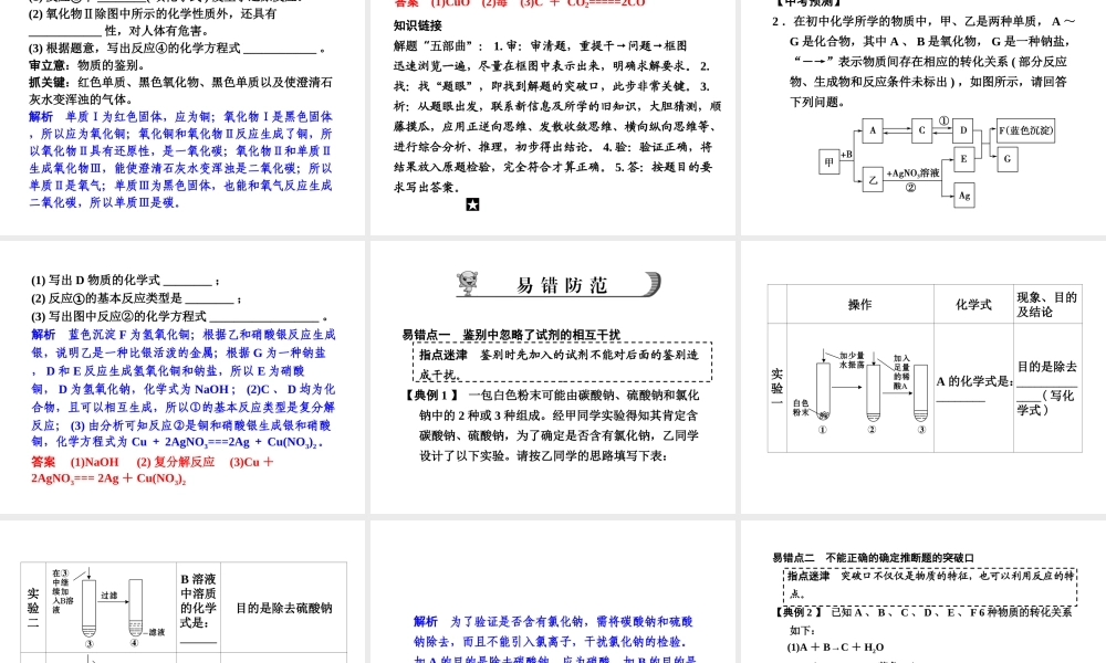 【步步高】浙江省2014年中考科学一轮复习 第33讲 物质的检验推断课件