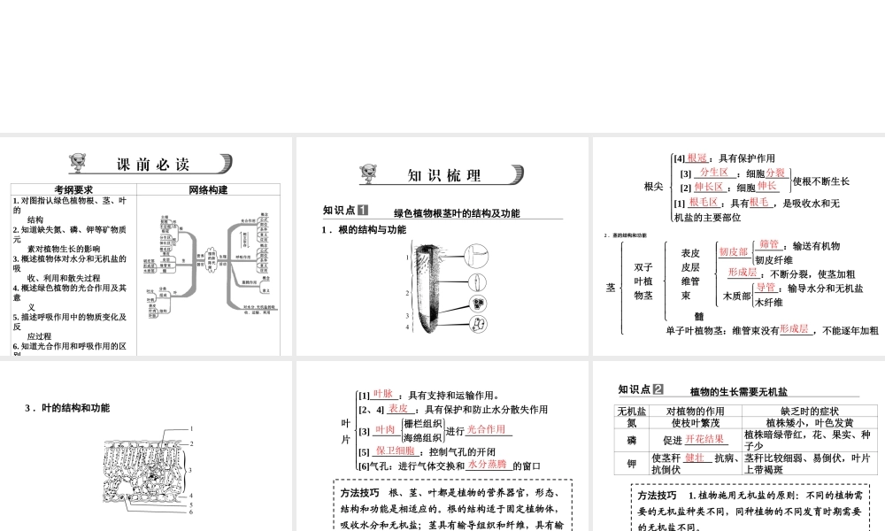 【步步高】浙江省2014年中考科学一轮复习 第37讲 绿色植物的新陈代谢课件