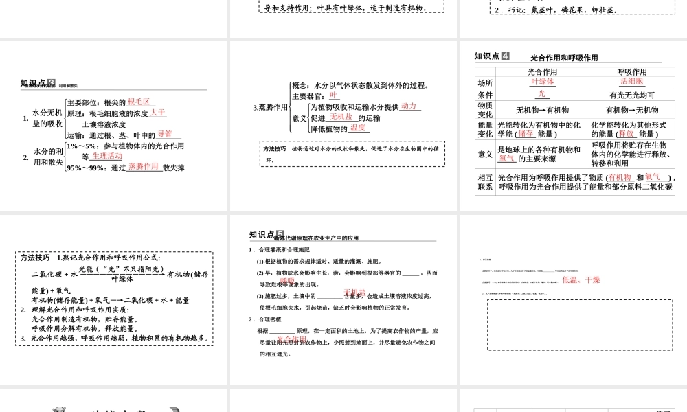 【步步高】浙江省2014年中考科学一轮复习 第37讲 绿色植物的新陈代谢课件