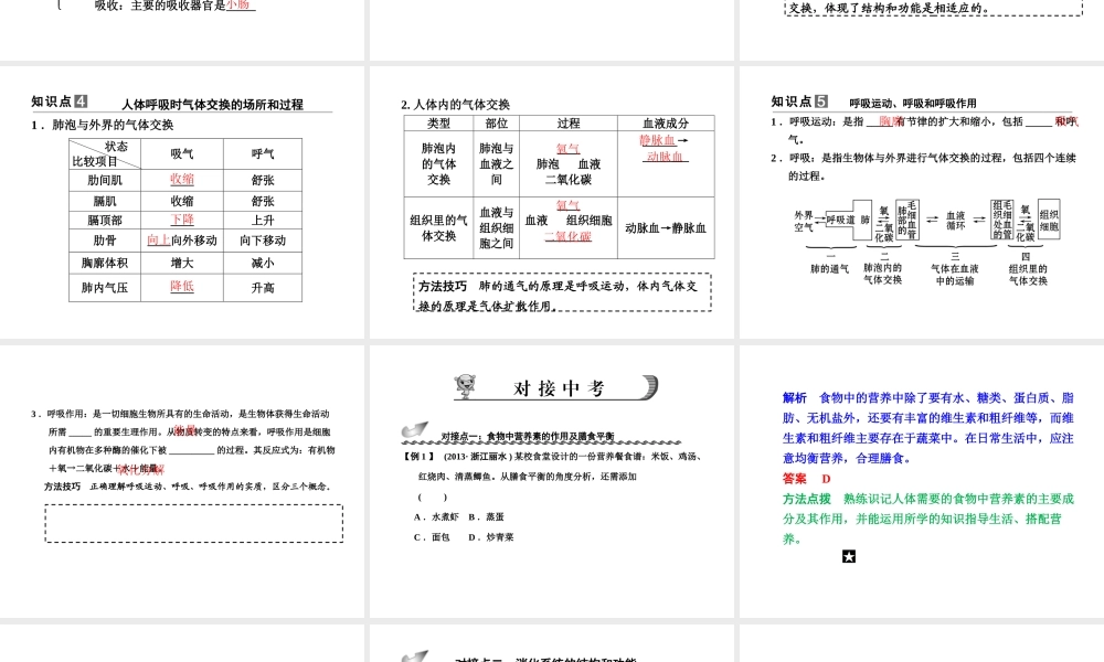 【步步高】浙江省2014年中考科学一轮复习 第38讲 人体与其他生物的新陈代谢(一)课件