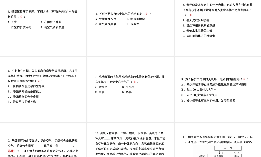 【金榜学案】2011版八年级科学下册 2.6.1《自然界中氧和碳的循环》课件 浙教版