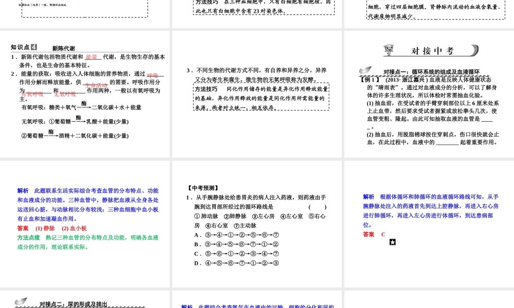 【步步高】浙江省2014年中考科学一轮复习 第39讲 人体与其他生物的新陈代谢(二)课件