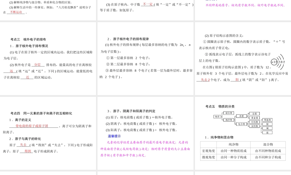 【南方新中考】2014年中考化学 第一部分 第三单元 第11讲 物质的构成课件