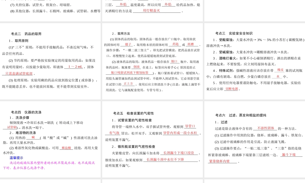 【南方新中考】2014年中考化学 第一部分 第五单元 第17讲 常用仪器与实验基本操作课件