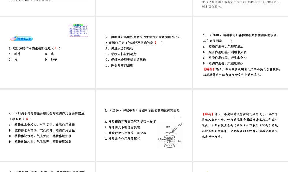 【金榜学案】2011版八年级科学下册 3.5《叶的蒸腾作用和结构》课件 浙教版