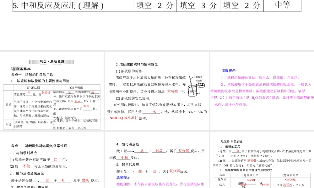 【南方新中考】2014年中考化学 第一部分 第一单元 第6讲 常见的酸和碱课件