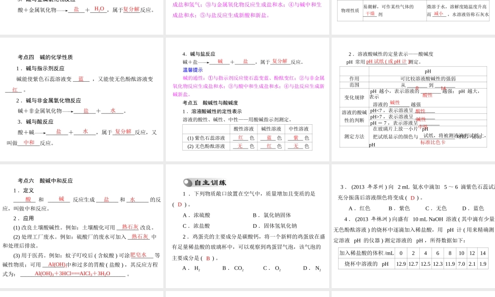 【南方新中考】2014年中考化学 第一部分 第一单元 第6讲 常见的酸和碱课件