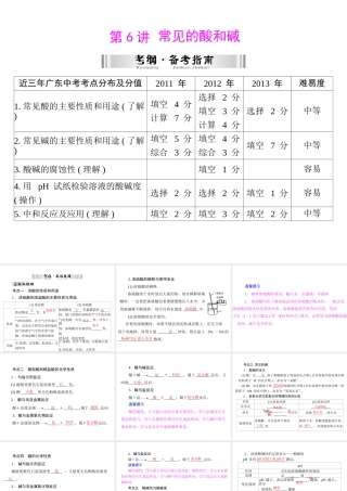 【南方新中考】2014年中考化学 第一部分 第一单元 第6讲 常见的酸和碱课件