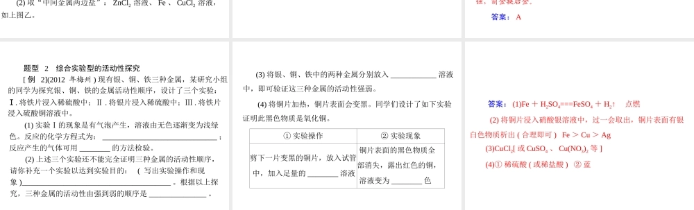 【南方新中考】2015中考化学 第二部分 专题五 实验探究二 金属活动性的探究复习课件