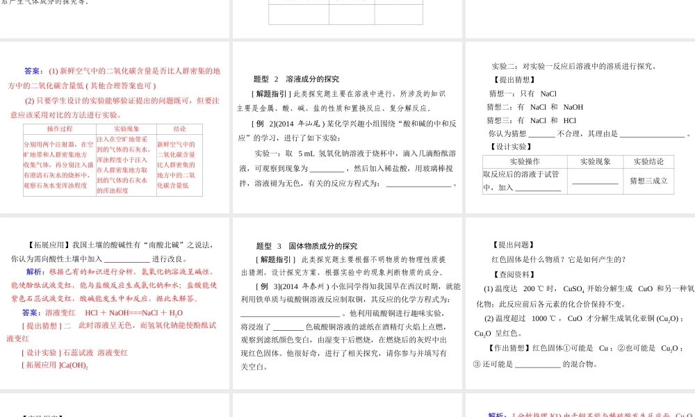 【南方新中考】2015中考化学 第二部分 专题五 实验探究四 有关物质成分的探究复习课件