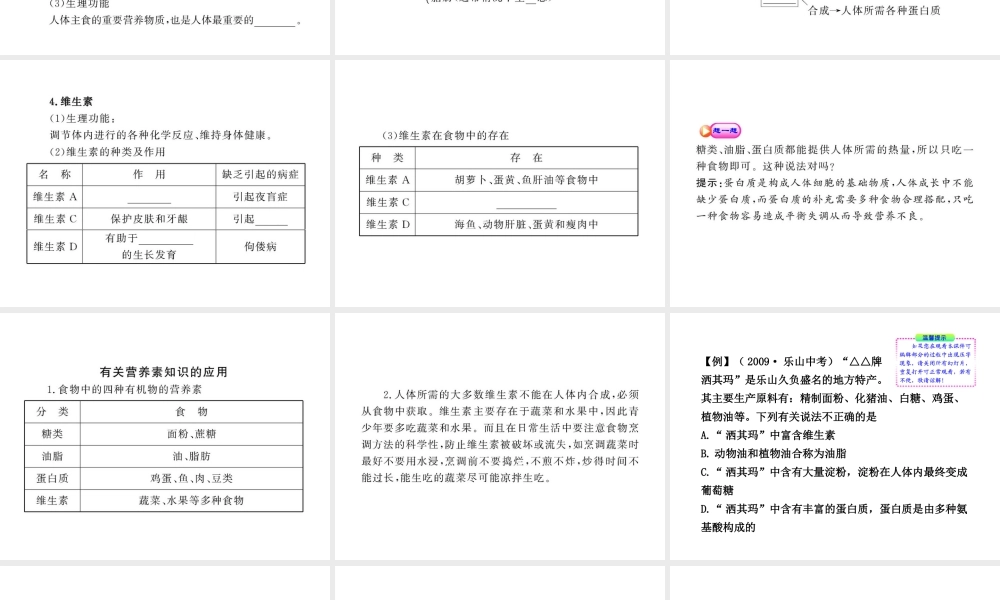 【金榜学案】2011版九年级化学 4.1 食物中的有机物课件 鲁教版五四制