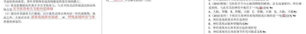 【高分突破】广东省2014中考生物专题复习 第四单元 第六章 人体生命活动的调节、人类活动对圈的影响课件