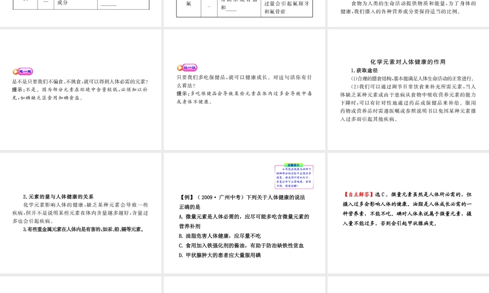 【金榜学案】2011版九年级化学 4.2 化学元素与身体健康课件 鲁教版五四制