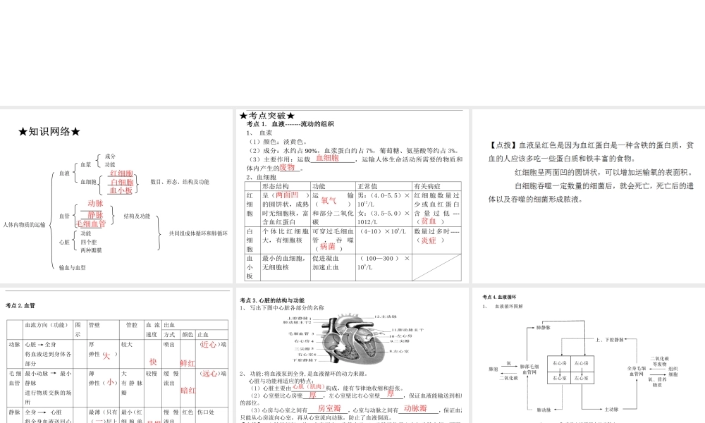 【高分突破】广东省2014中考生物专题复习 第四单元 第四章 人体内物质的运输课件