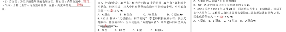 【高分突破】广东省2014中考生物专题复习 第四单元 第四章 人体内物质的运输课件
