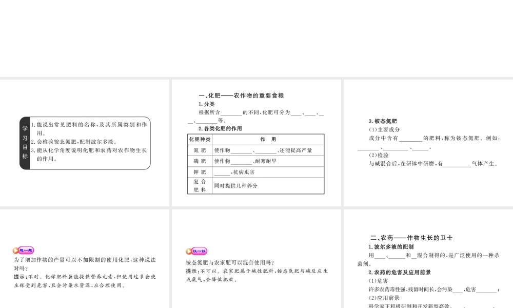 【金榜学案】2011版九年级化学 5.3 化学与农业生产课件 鲁教版五四制