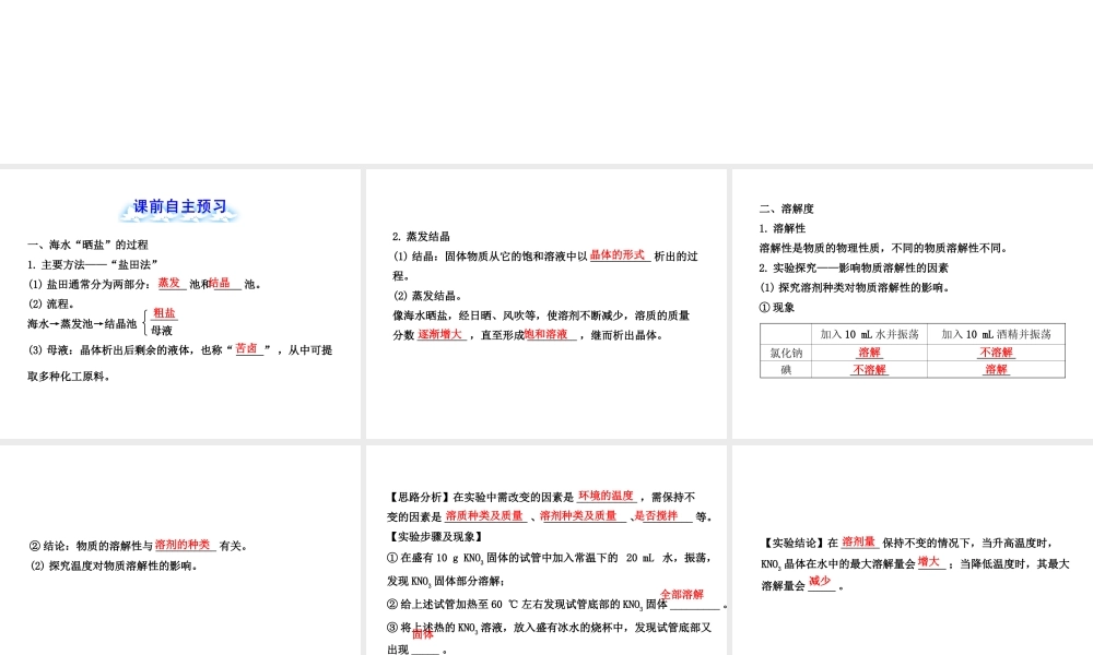 【金榜学案】2012-2013版九年级化学下册 8.2 海水“晒盐”课件 （新版）鲁教版