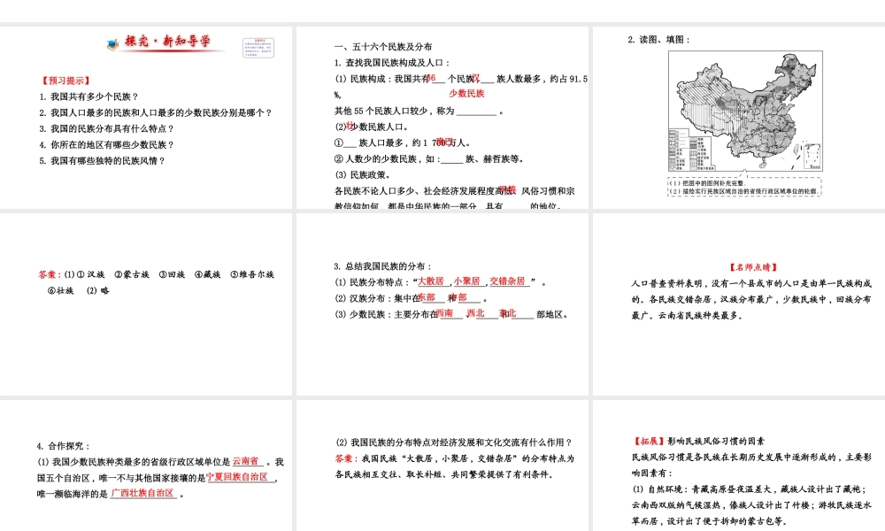 【金榜学案】2014版八年级地理上册 1.4 中国的民族课件 （新版）湘教版