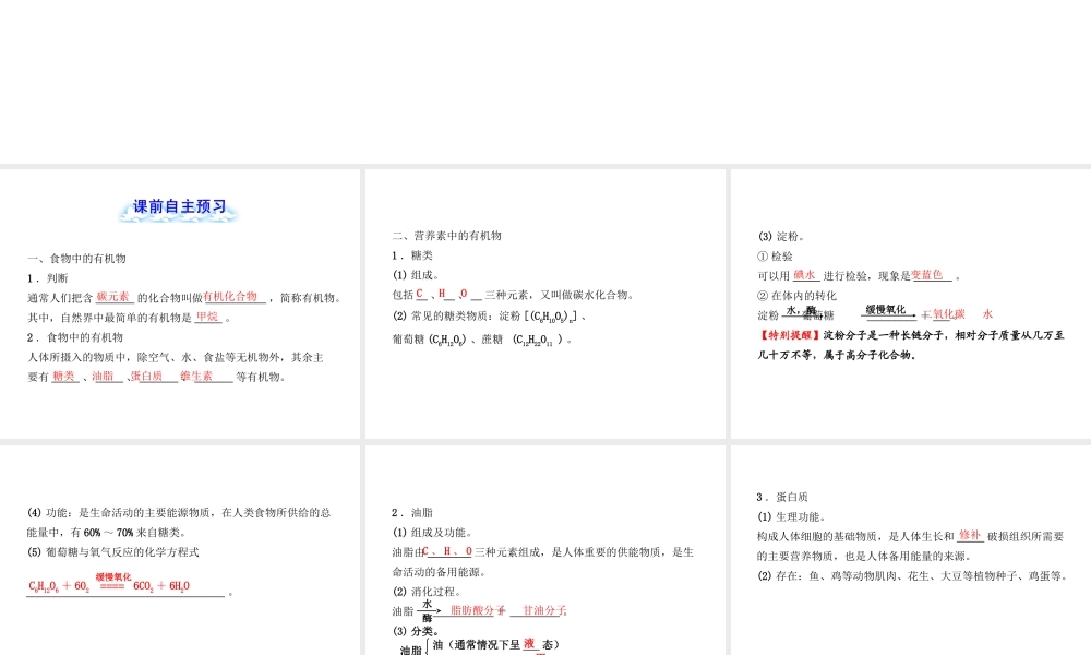 【金榜学案】2012-2013版九年级化学下册 10.1 食物中的有机物课件 （新版）鲁教版