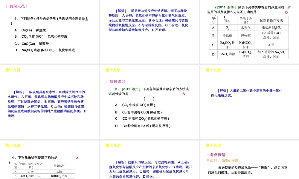 【夺分天天练】2012版中考化学第二轮复习 专题6专题训练精品课件