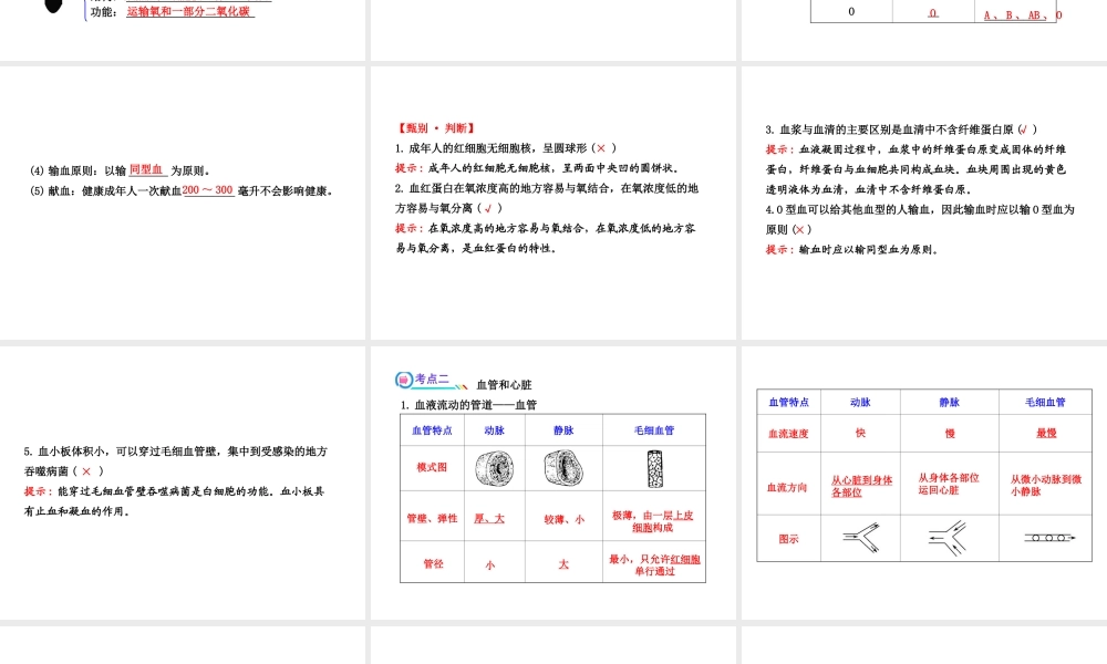【全程复习方略】2013版中考生物 第9章 人体内的物质运输配套课件 北师大版