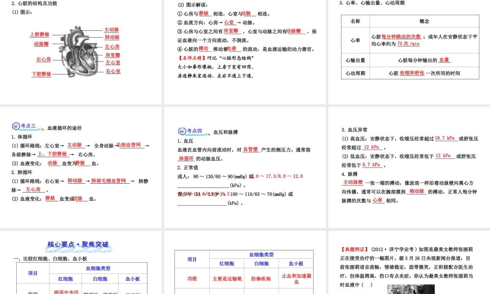 【全程复习方略】2013版中考生物 第9章 人体内的物质运输配套课件 北师大版