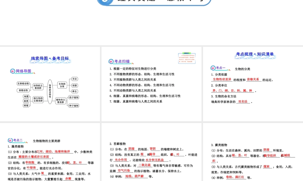 【全程复习方略】2013版中考生物 第22章 物种的多样性配套课件 北师大版