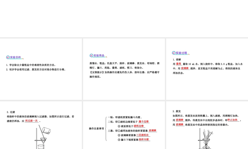 【金榜学案】2012-2013版九年级化学下册 到实验室去 粗盐中难溶性杂质的去除课件 （新版）鲁教版