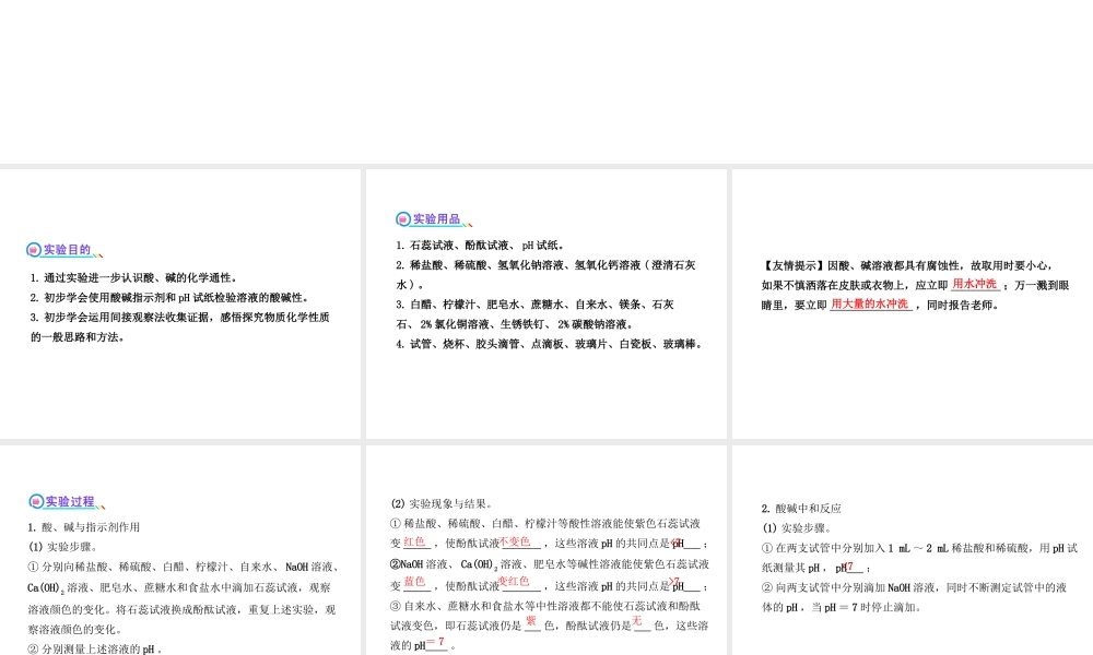 【金榜学案】2012-2013版九年级化学下册 到实验室去 探究酸和碱的化学性质课件 （新版）鲁教版