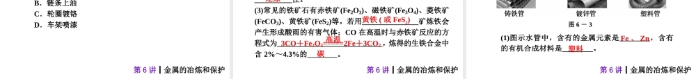 【夺分天天练】2014年中考化学总复习 第6讲 金属的冶炼和保护（自主梳理+热身反馈+典例分析+名师预测）课件 新人教版