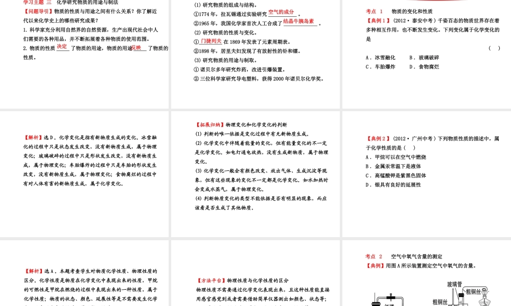 【金榜学案】2013-2014版九年级化学上册 第1章 第2节 化学研究些什么配套课件 沪教版
