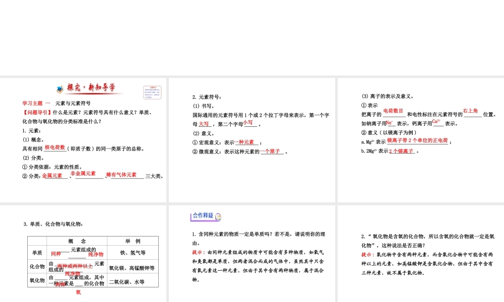 【金榜学案】2013-2014版九年级化学上册 第3章 第2节 组成物质的化学元素配套课件 沪教版