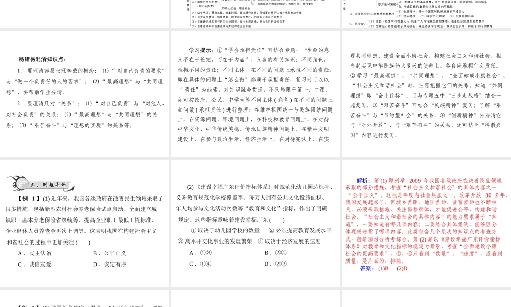 【百年学典】2015中考政治总复习 专题突破八 学会承担责任 树立共同理想 选择希望人生课件 新人教版