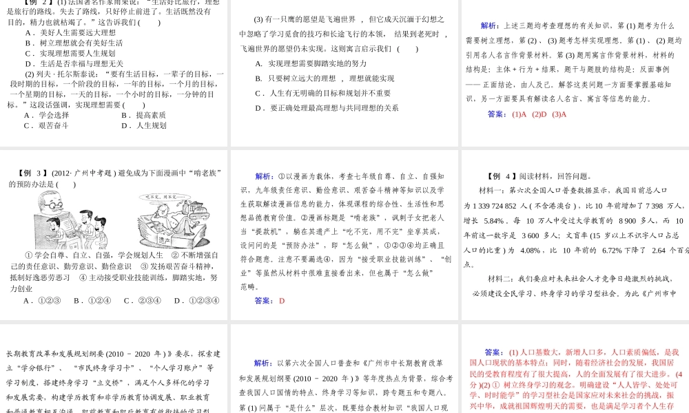 【百年学典】2015中考政治总复习 专题突破八 学会承担责任 树立共同理想 选择希望人生课件 新人教版