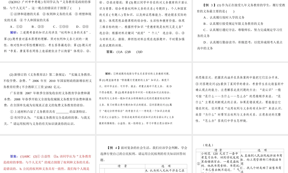 【百年学典】2015中考政治总复习 专题突破四 维护权利 履行义务 崇尚公平和正义 做合格的公民课件 新人教版