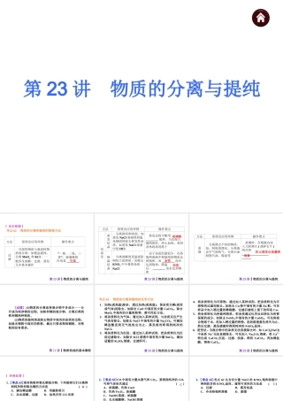 【夺分天天练】2014年中考化学总复习 第23讲 物质的分离与提纯（自主梳理+热身反馈+典例分析+名师预测）课件 新人教版