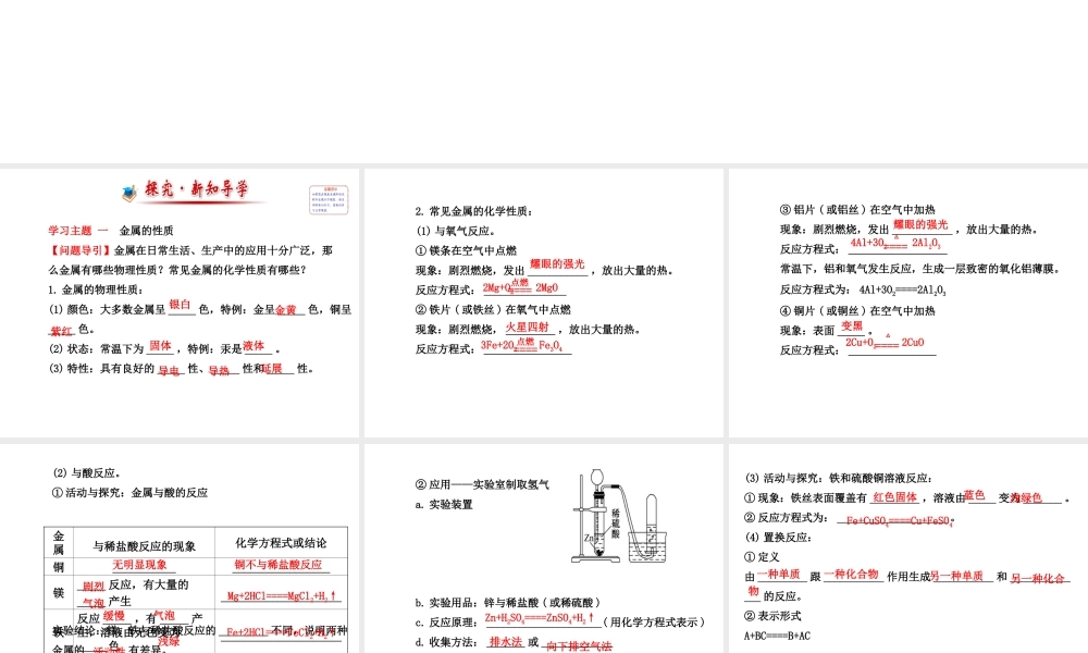 【金榜学案】2013-2014版九年级化学上册 第5章 第1节 金属的性质和利用配套课件 沪教版