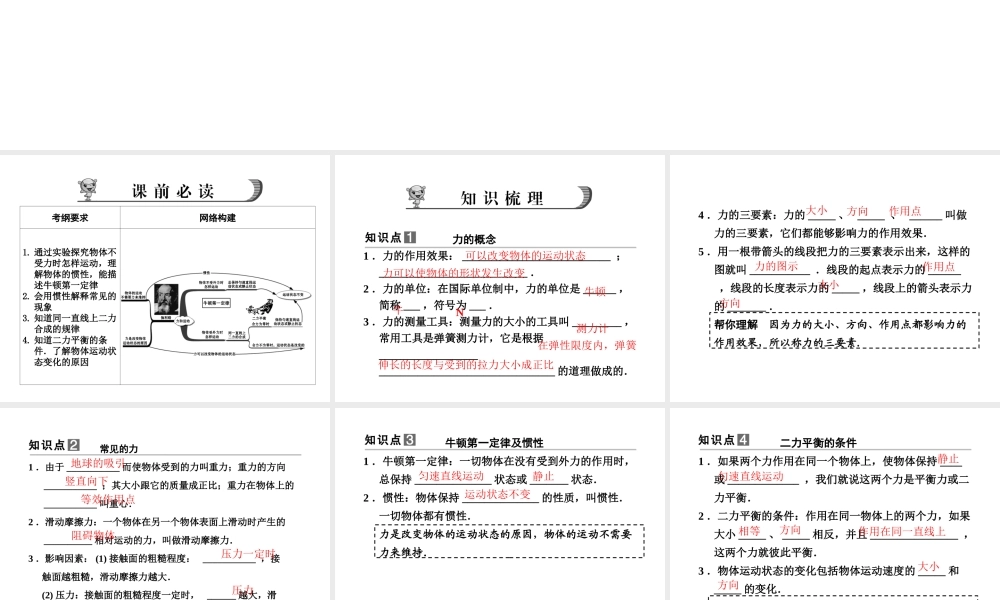【步步高】浙江省2014年中考科学一轮复习 第6讲 力和运动课件